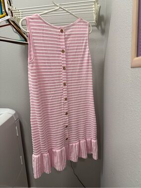 Sleeveless Pink & White Striped Button-Back Dress